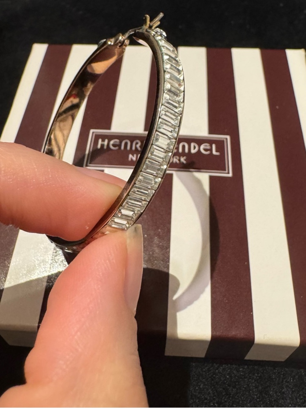 Henri Bendel Baguette crystal hoop earrings